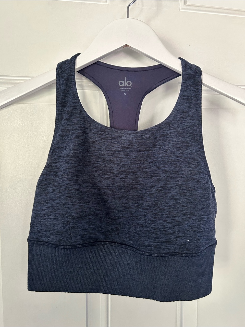 ALO Yoga Navy Heather High Neck Racerback Sports Bra